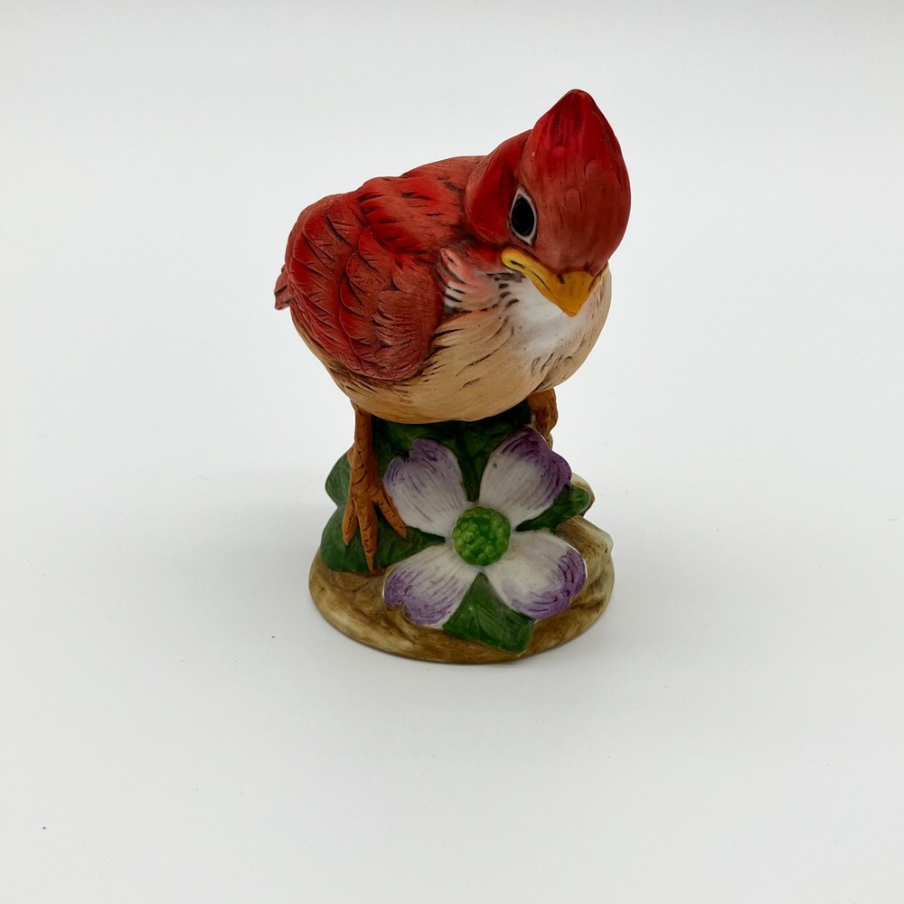 Andrea by Sadek Figurine Cardinal 6350 4" Red Porcelain Bird Flower